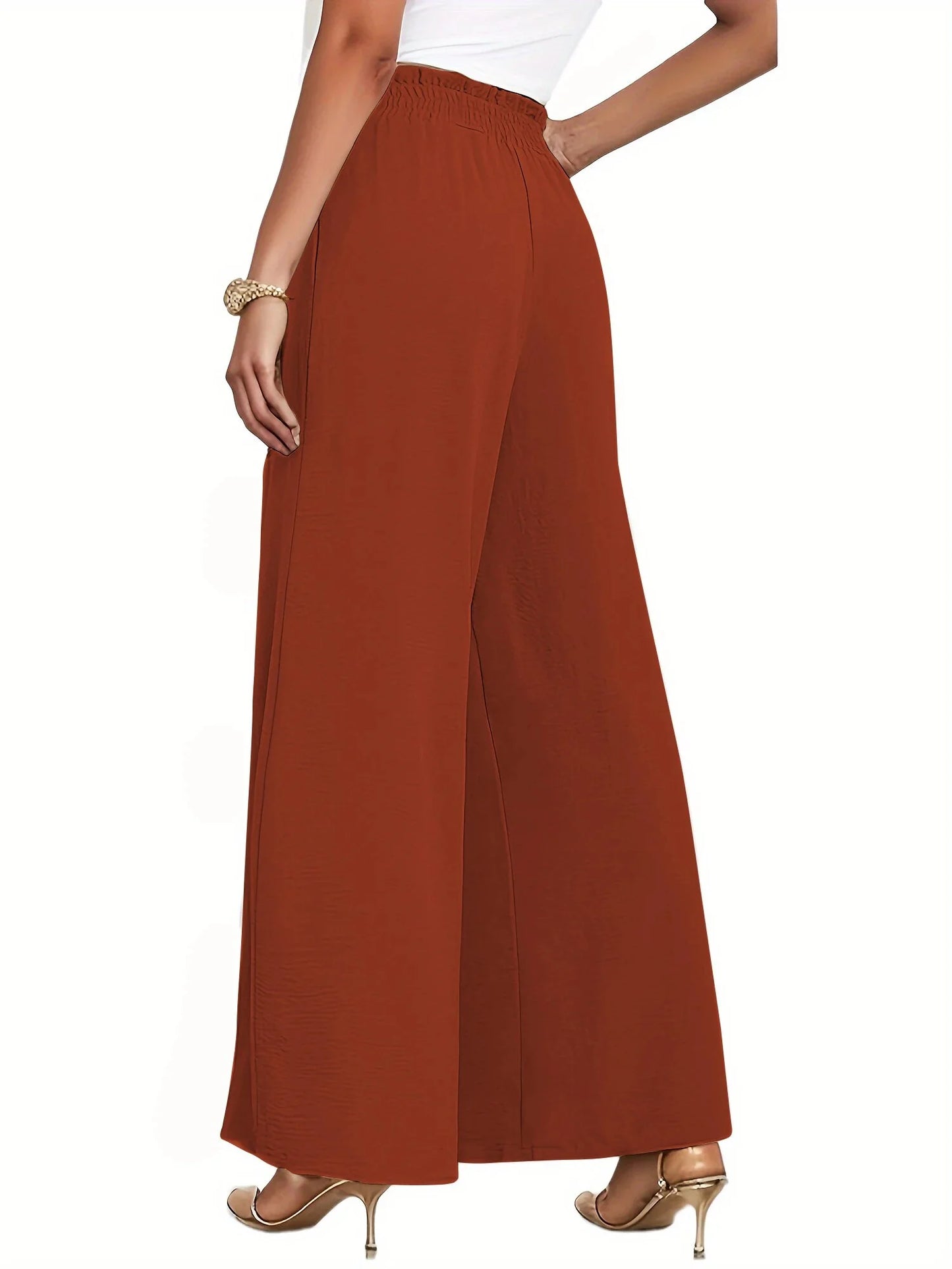 Womens Wide Leg Lounge Pants with Pockets High Waisted Adjustable Tie Knot Loose Casual Trousers Dress Work Pants