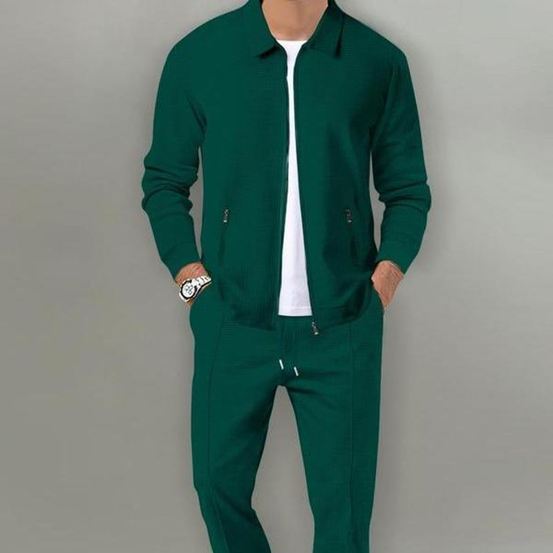 KZZ Sporty Two-Piece Set Men'S Plain Zip up Jacket & Drawstring Waist Pants Tracksuit Set, Men'S Sportswear for Gym Workout Running, Casual Gym Wear, Tracksuit Outfit, Athletic Tracksuit, Casual Activewear, Gym Clothes Set,Fallfreshness