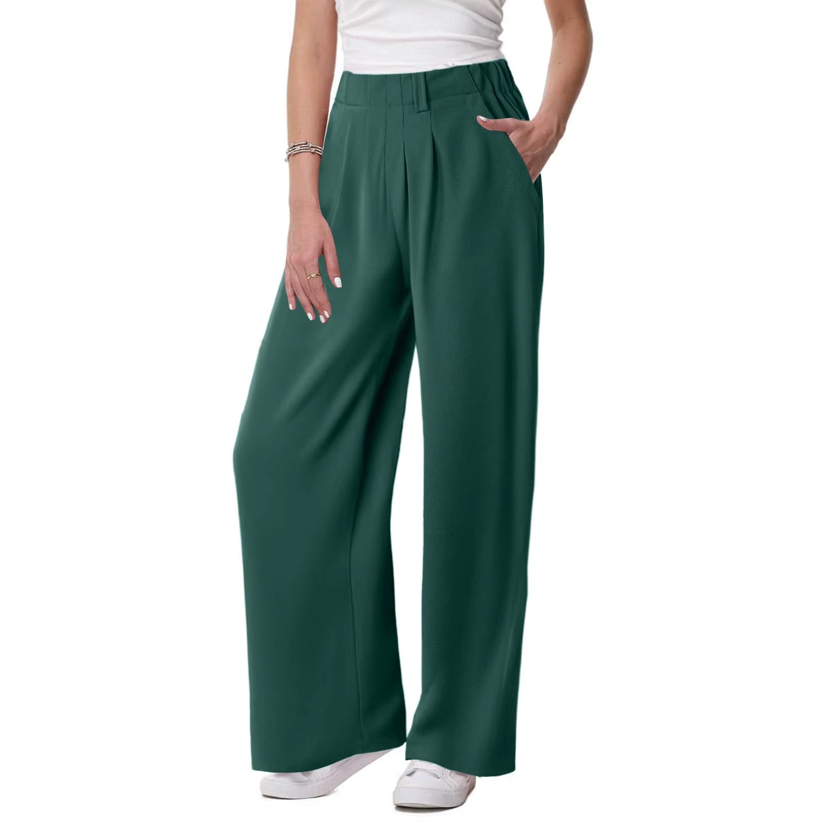Womens Solid Color Straight Tube Loose Stretch Yoga Pants with Pockets Streetwear Waffle Palazzo Pants Women Joggers Baggy Pants