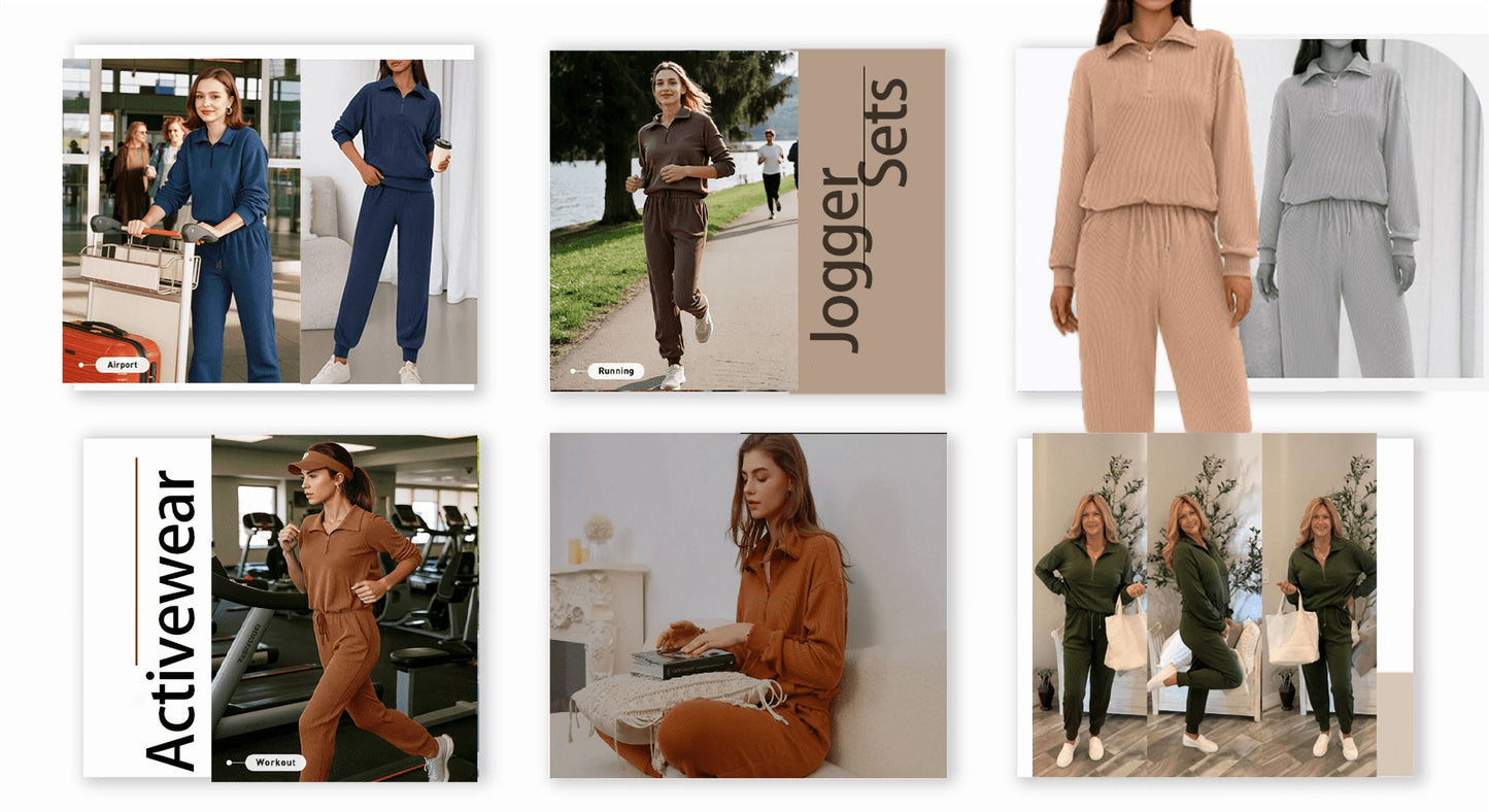 Womens 2 Piece Outfits Long Sleeve Half Zip Sweatsuits with Pockets Pullover Lounge Set