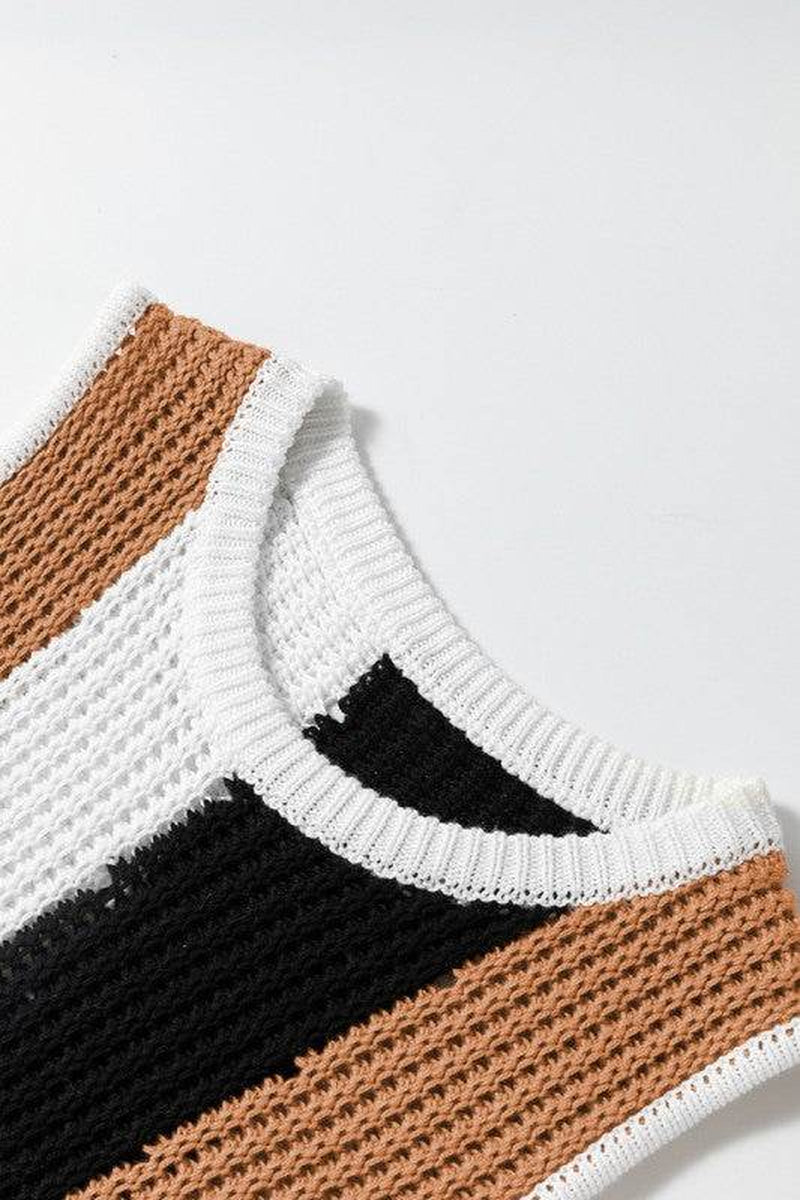 Stripe Color Block Sleeveless Knitted Sweater Vest