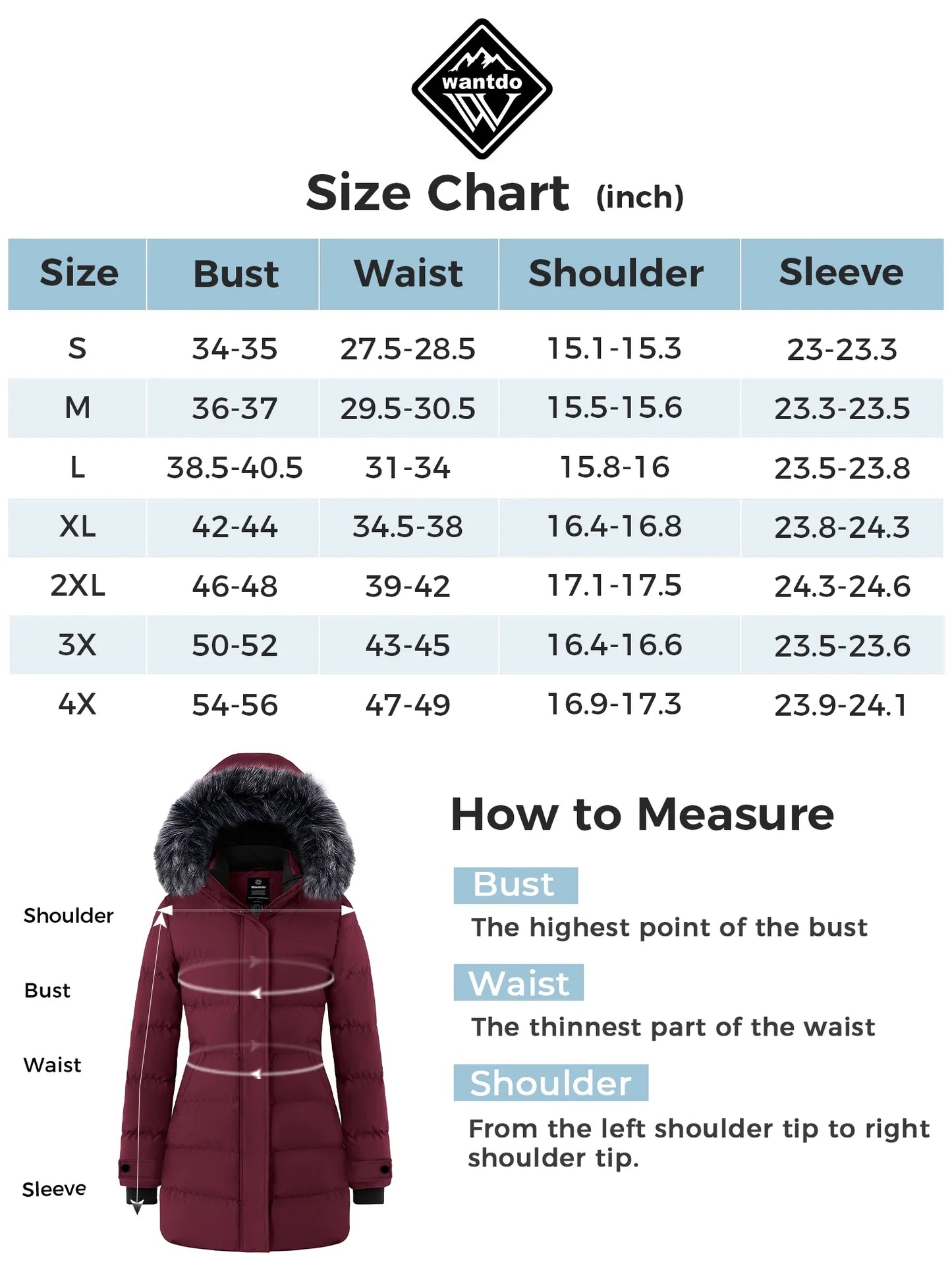 Women'S Puffy Jacket Warm Winter Coats Waterproof Parka Coat Wine Red S
