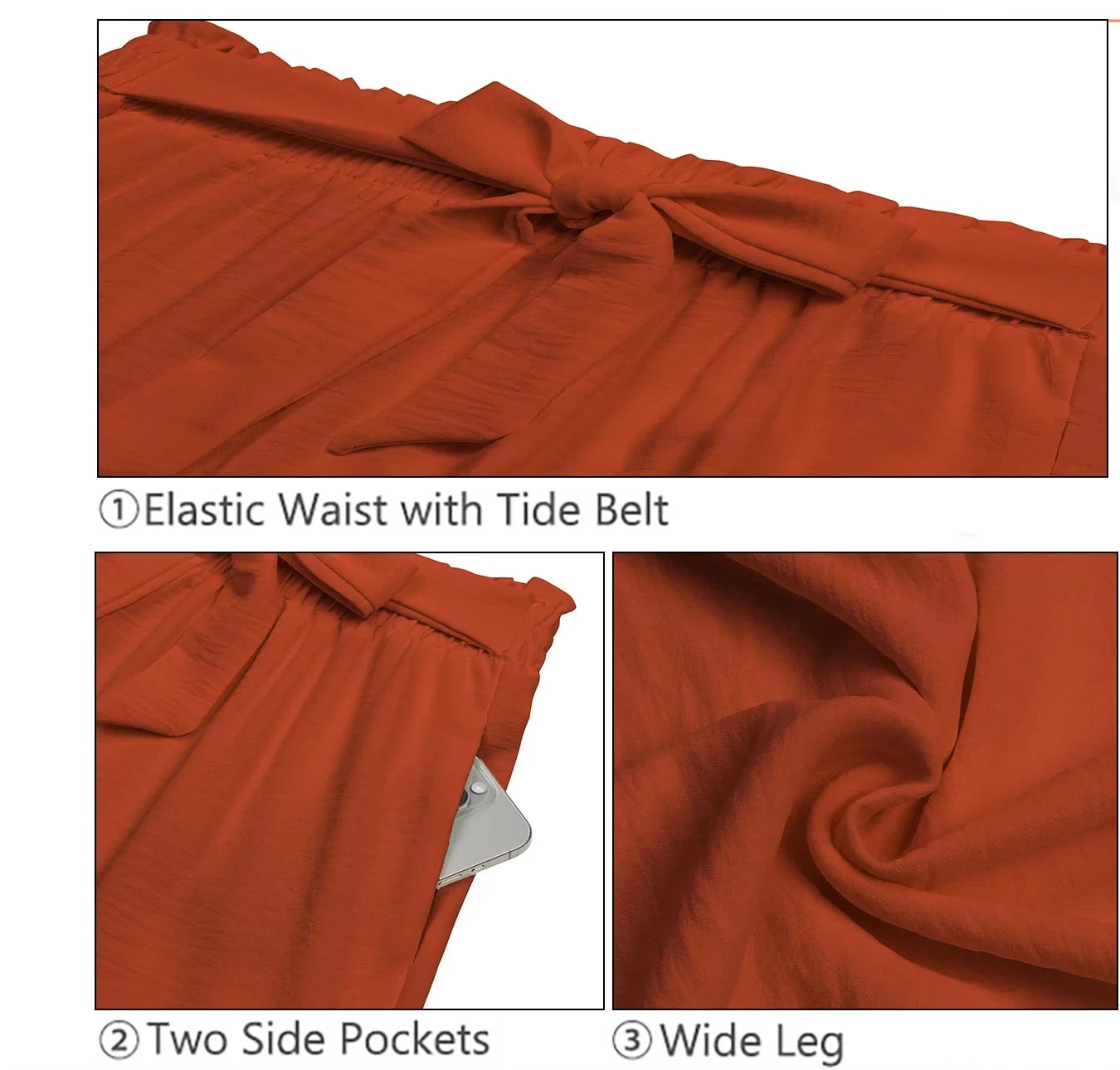 Womens Wide Leg Lounge Pants with Pockets High Waisted Adjustable Tie Knot Loose Casual Trousers Dress Work Pants
