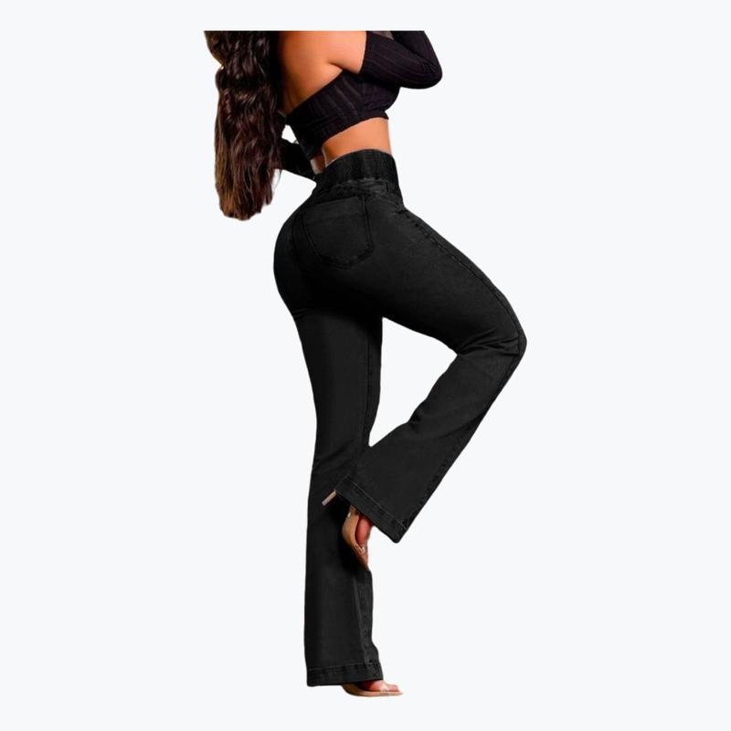 2025 Elastic Waist High Waist Stretch Tights Slightly Flared Hip Lift Denim Trousers Flared Jeans Wide Leg Jeans Tiktokshopbacktoschool