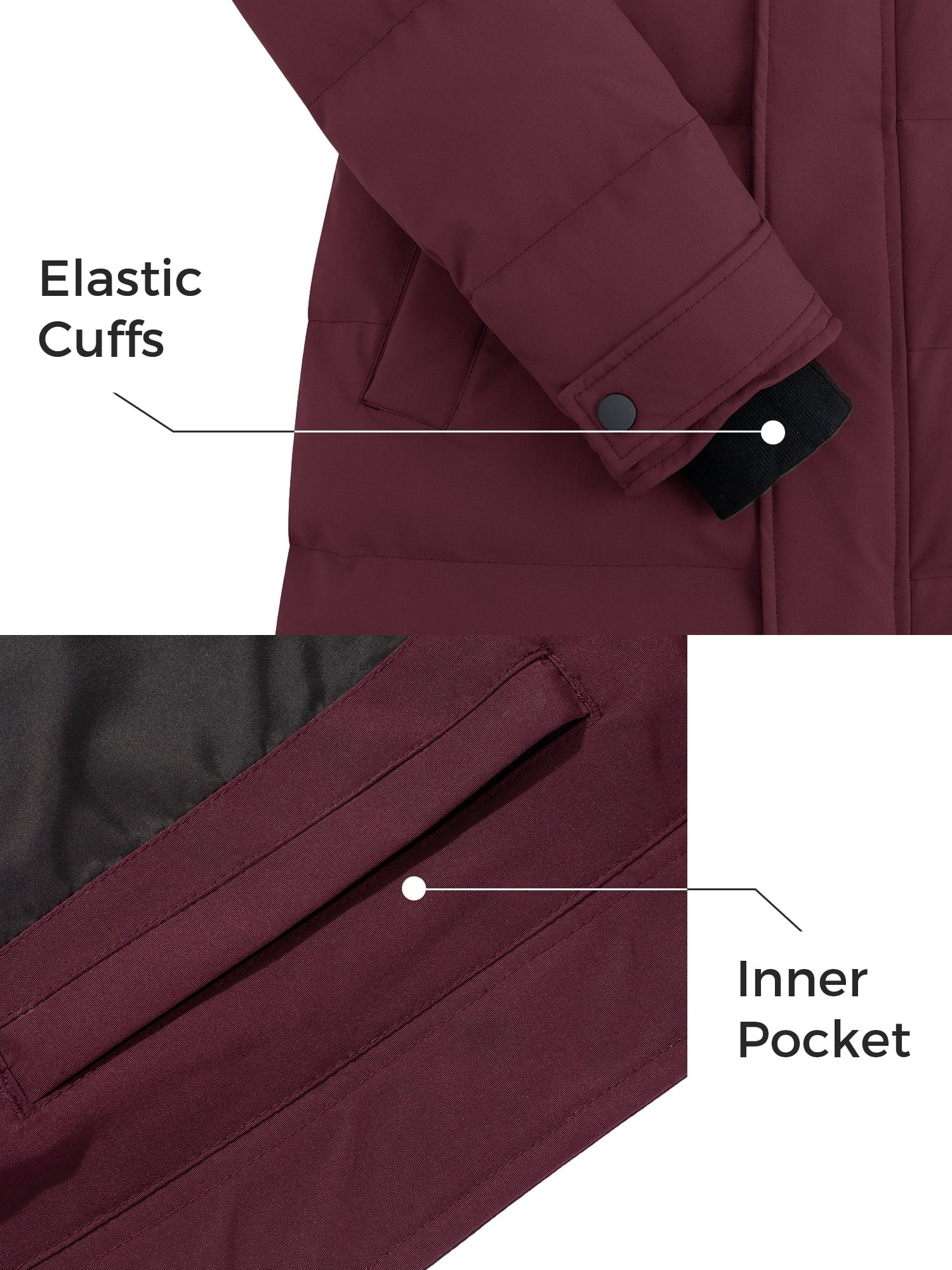 Women'S Puffy Jacket Warm Winter Coats Waterproof Parka Coat Wine Red S