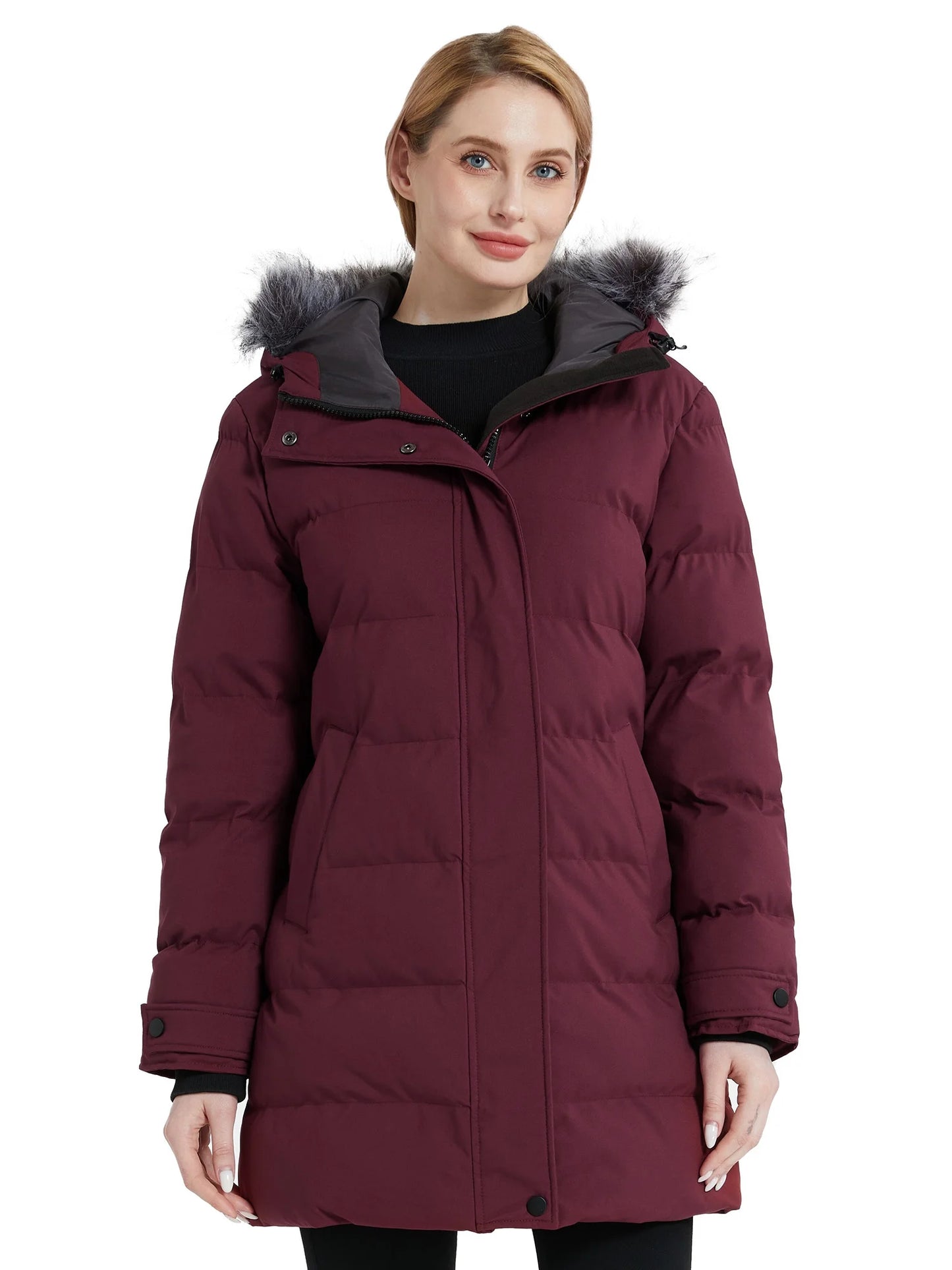Women'S Puffy Jacket Warm Winter Coats Waterproof Parka Coat Wine Red S