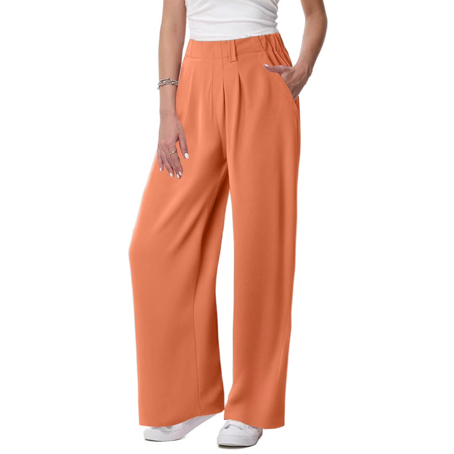Womens Solid Color Straight Tube Loose Stretch Yoga Pants with Pockets Streetwear Waffle Palazzo Pants Women Joggers Baggy Pants
