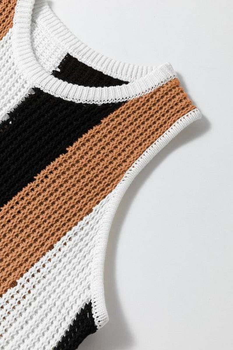 Stripe Color Block Sleeveless Knitted Sweater Vest