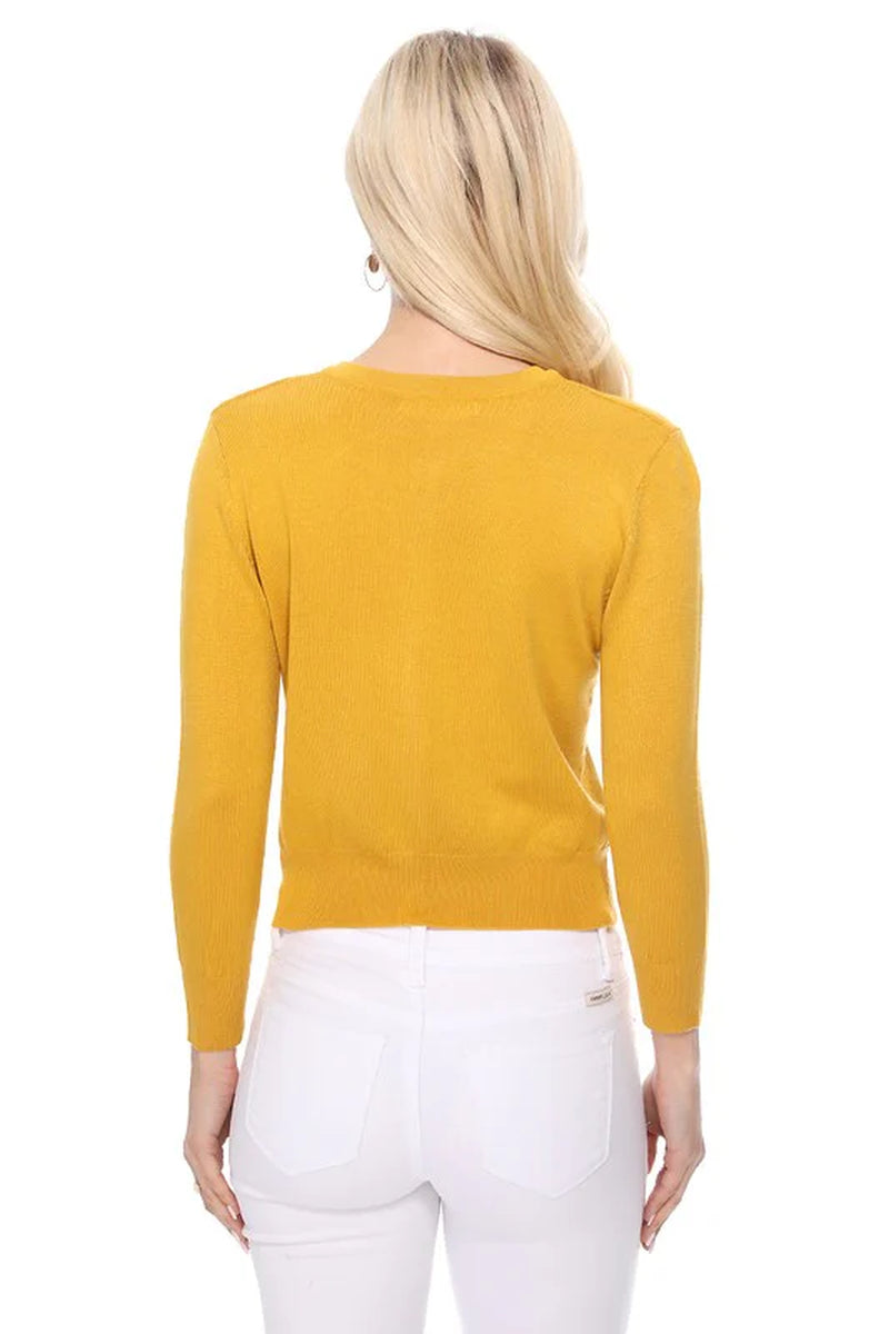 Crew Neck Button down Cardigan Sweater 3/4 Sleeve