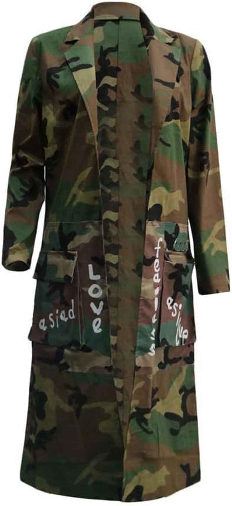 Camo Blazer Jacket for Women Lapel Long Sleeve Open Front Cardigan Coat Classic Pockets Overcoat Outwear