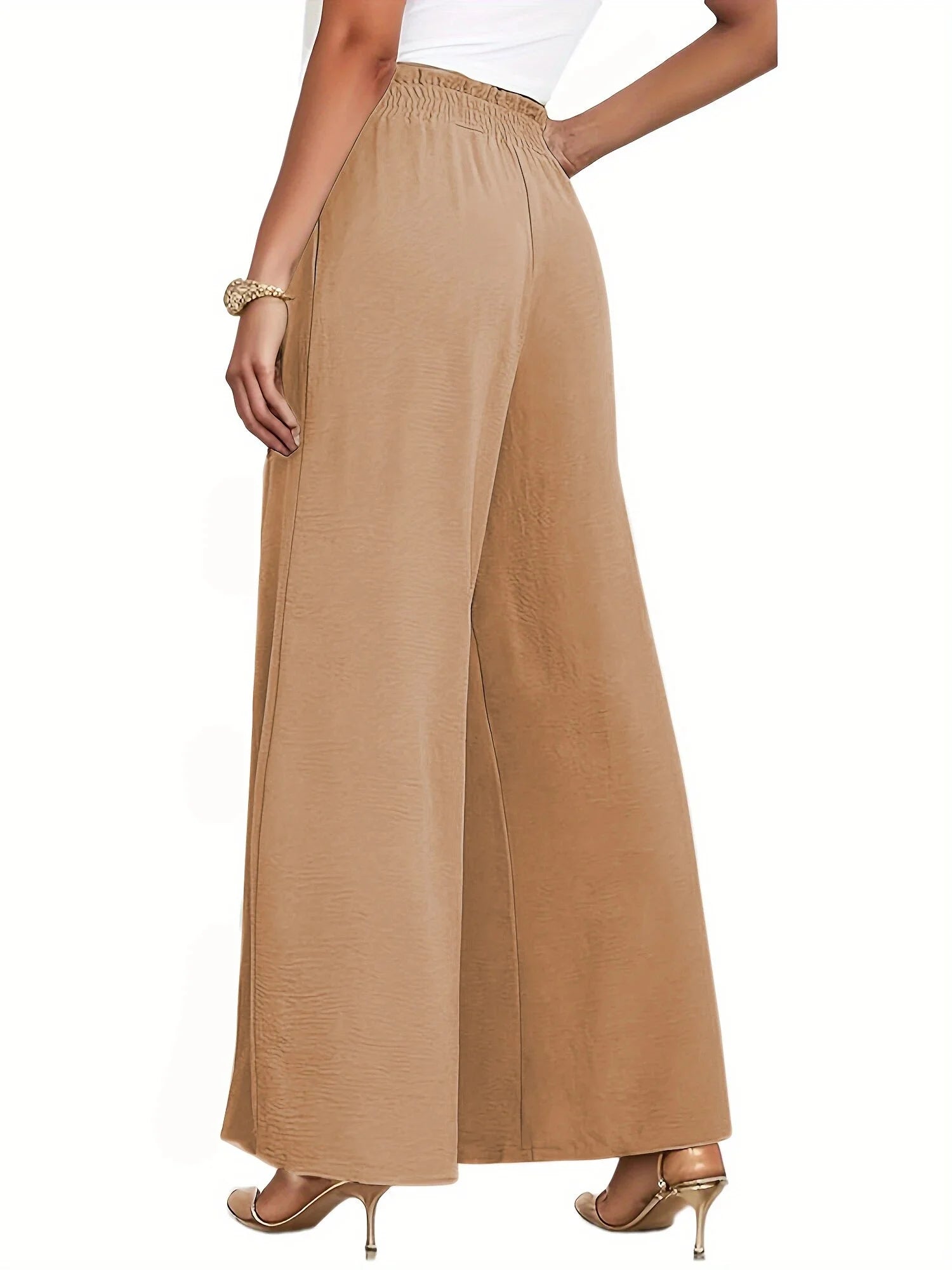 Womens Wide Leg Lounge Pants with Pockets High Waisted Adjustable Tie Knot Loose Casual Trousers Dress Work Pants