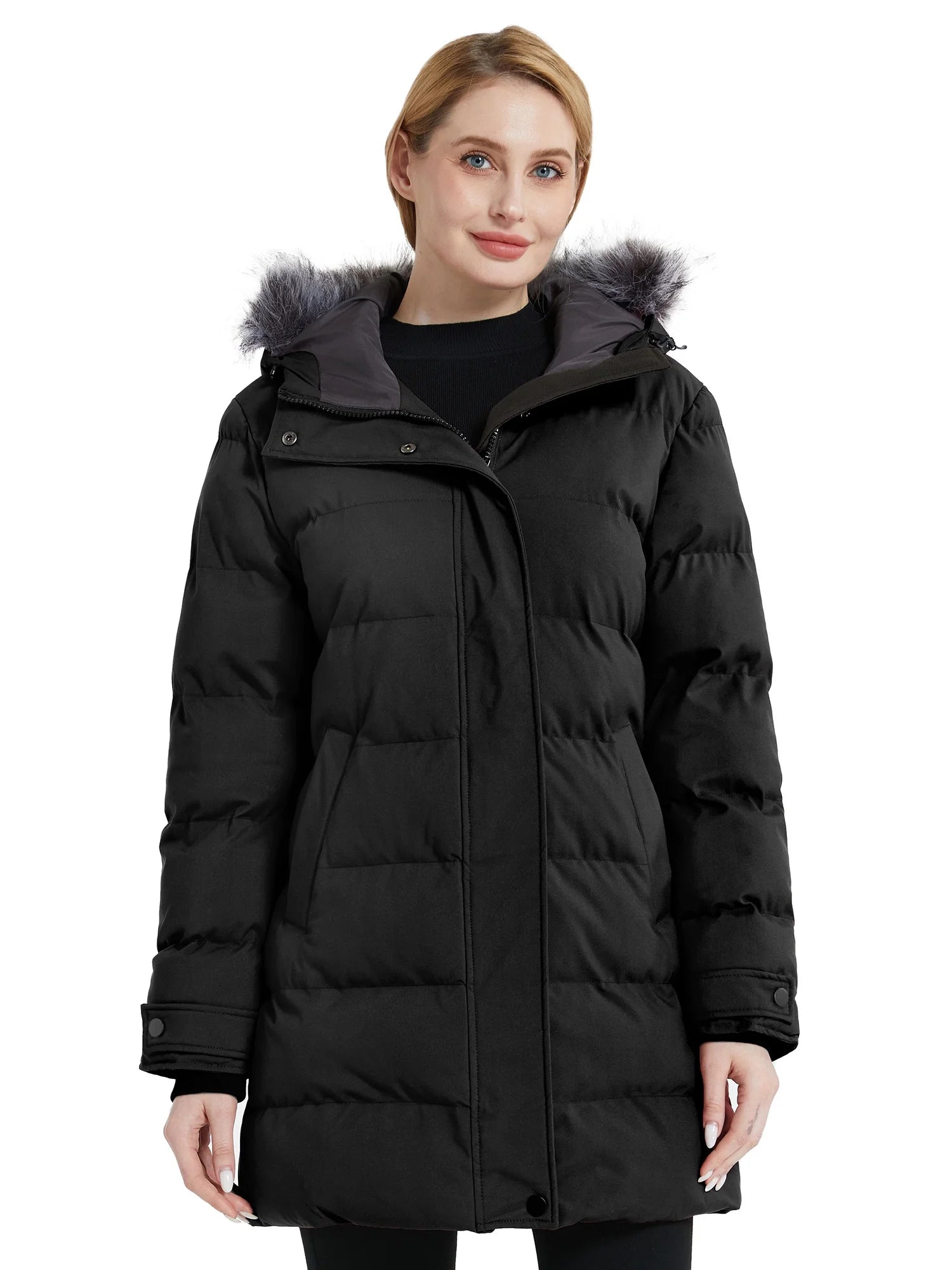 Women'S Winter Jacket Insulated Puffy Coat Warm Long Parka Jacket Black XL