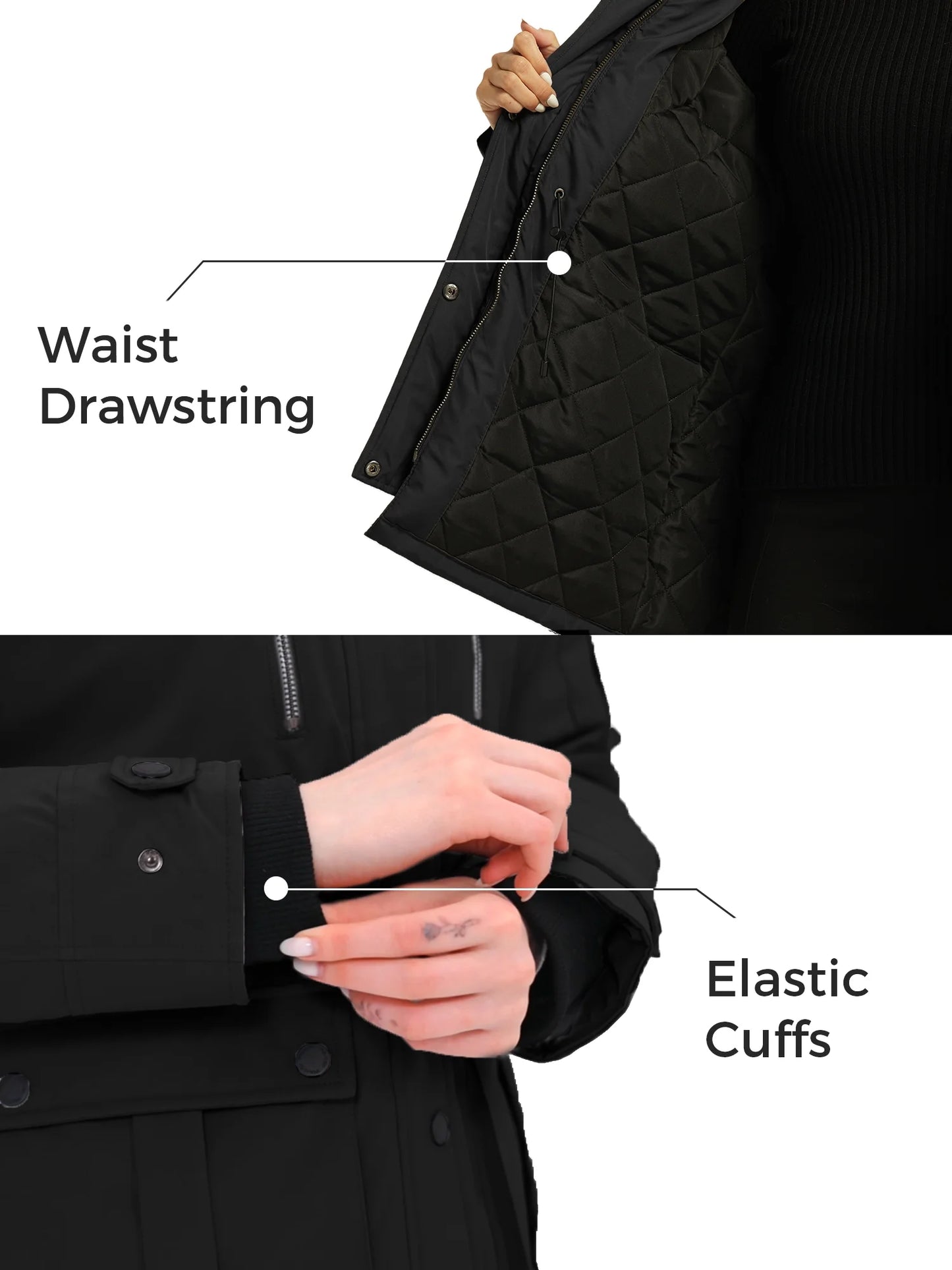 Women'S Recycled Winter Coat Thickened Winter Jacket Hooded Parka Jacket Black L