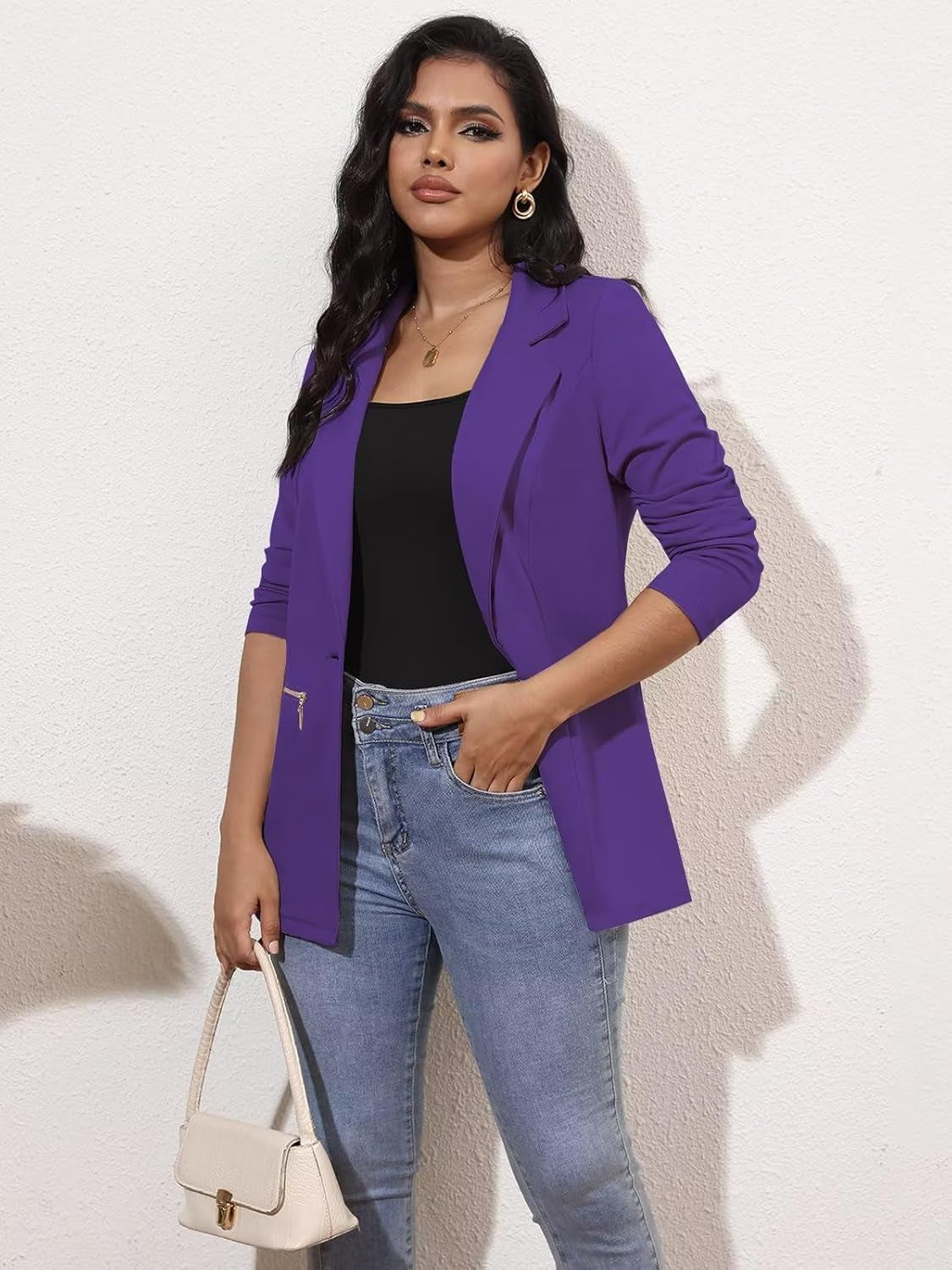 Women'S Long Sleeve Blazer Open Front Cardigan Jacket Work Office Blazer Business Casual Outfits with Zipper Pockets