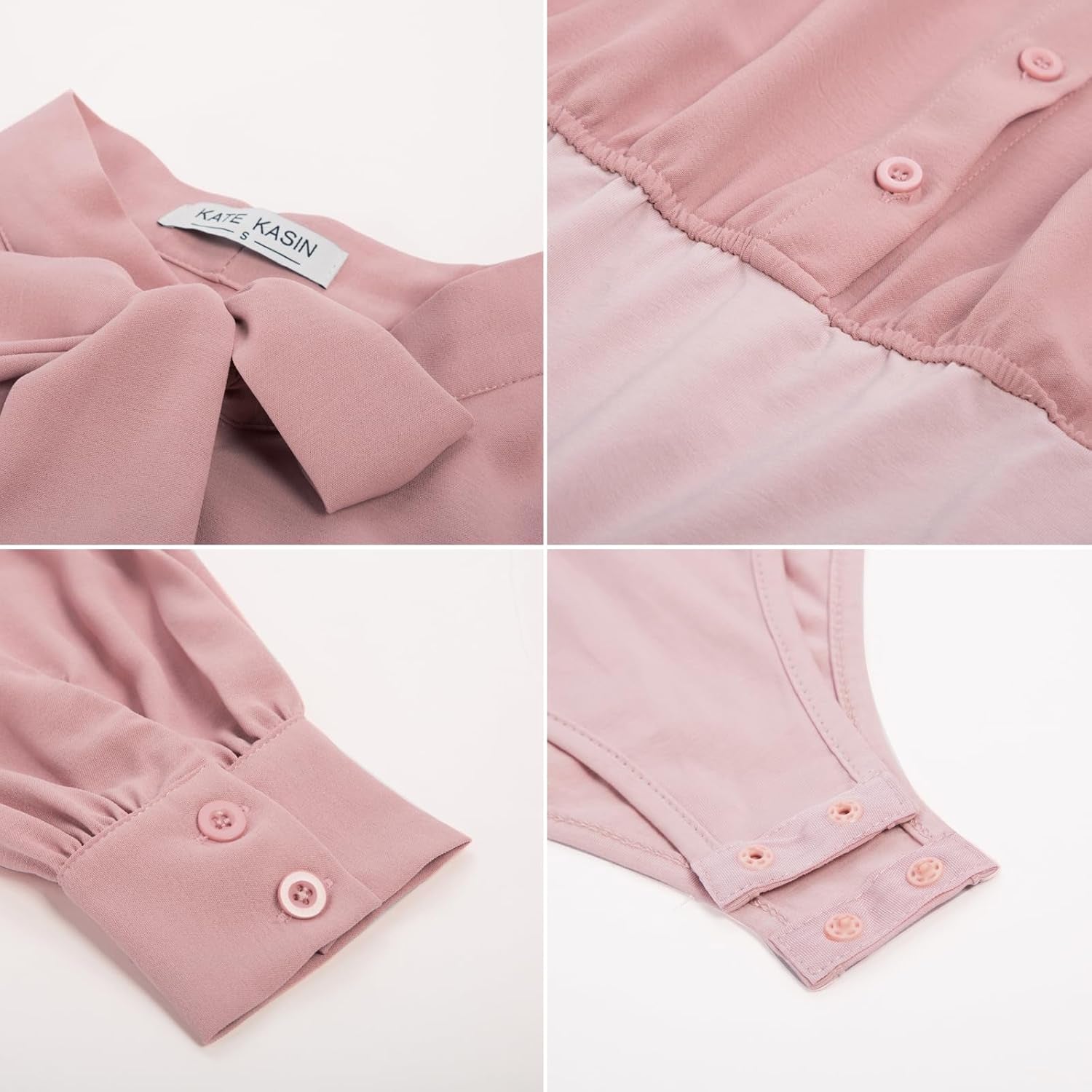Women Bow Tie Neck Office Blouse Button down Long Sleeve Bodysuits Blouse Top