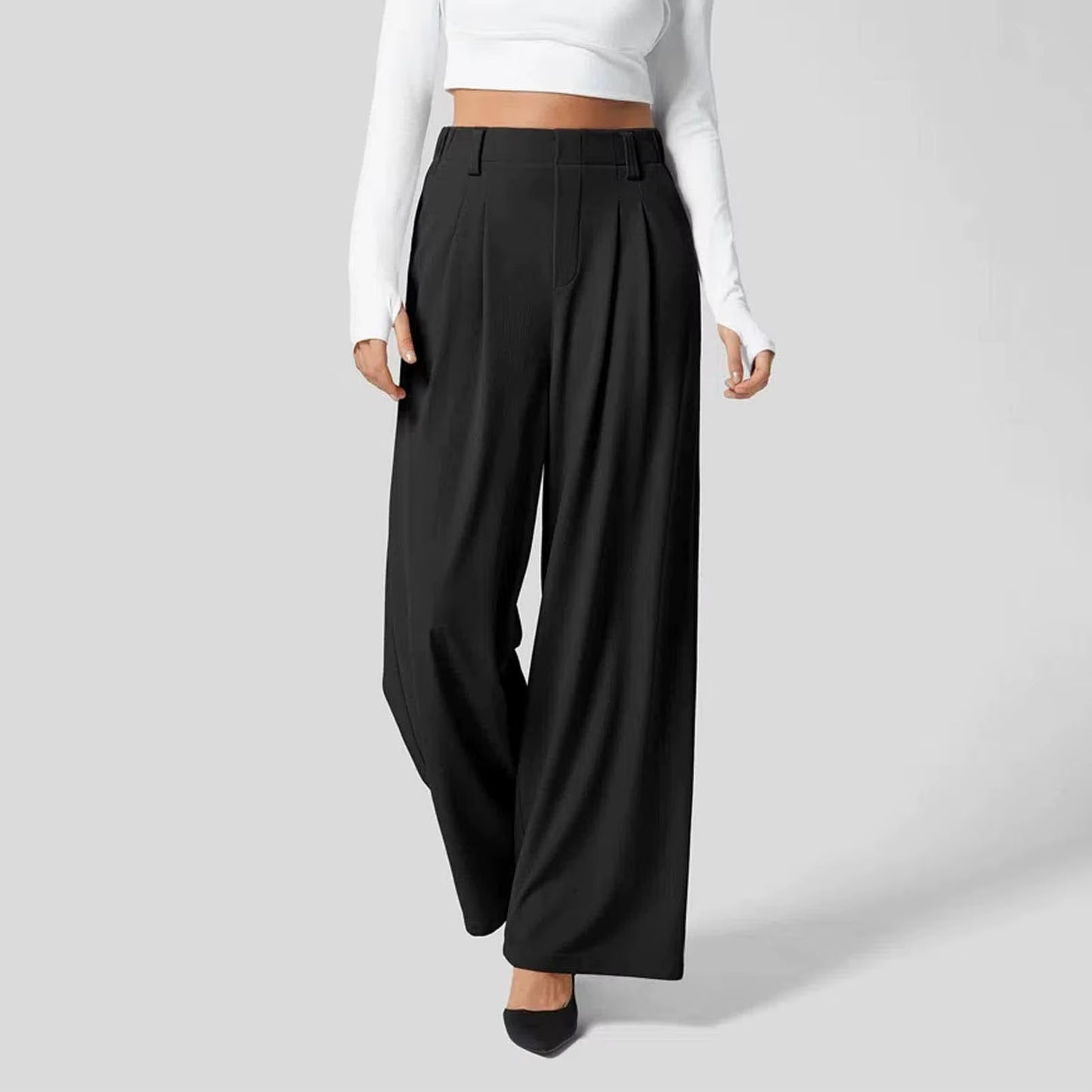 Womens Solid Color Straight Tube Loose Stretch Yoga Pants with Pockets Streetwear Waffle Palazzo Pants Women Joggers Baggy Pants