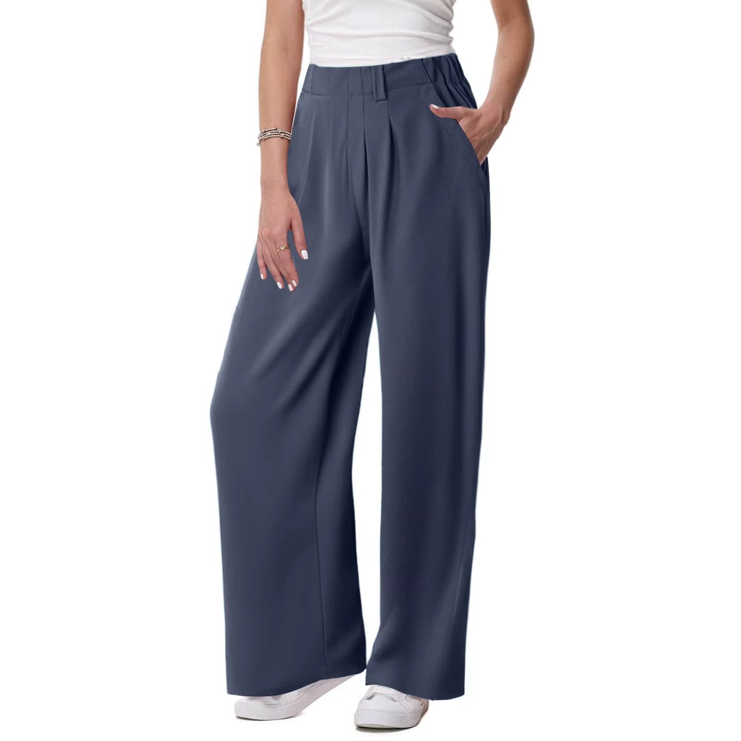 Womens Solid Color Straight Tube Loose Stretch Yoga Pants with Pockets Streetwear Waffle Palazzo Pants Women Joggers Baggy Pants