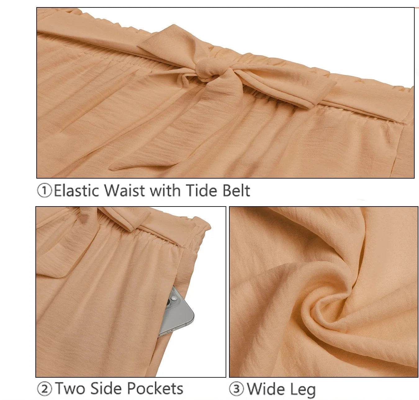 Womens Wide Leg Lounge Pants with Pockets High Waisted Adjustable Tie Knot Loose Casual Trousers Dress Work Pants