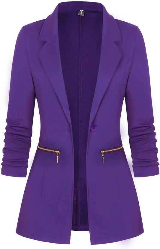 Women'S Long Sleeve Blazer Open Front Cardigan Jacket Work Office Blazer Business Casual Outfits with Zipper Pockets
