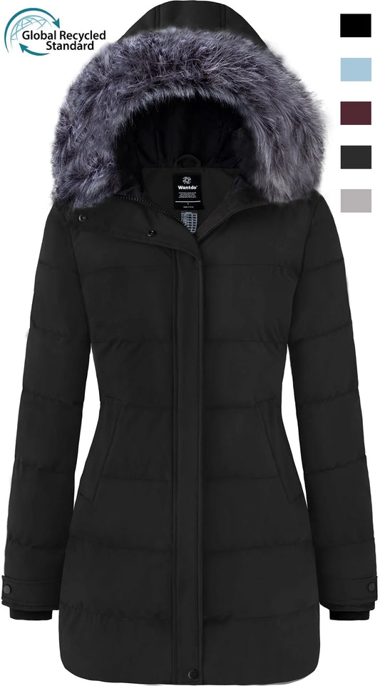 Women'S Winter Jacket Insulated Puffy Coat Warm Long Parka Jacket Black XL