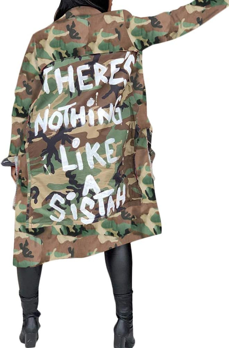 Camo Blazer Jacket for Women Lapel Long Sleeve Open Front Cardigan Coat Classic Pockets Overcoat Outwear