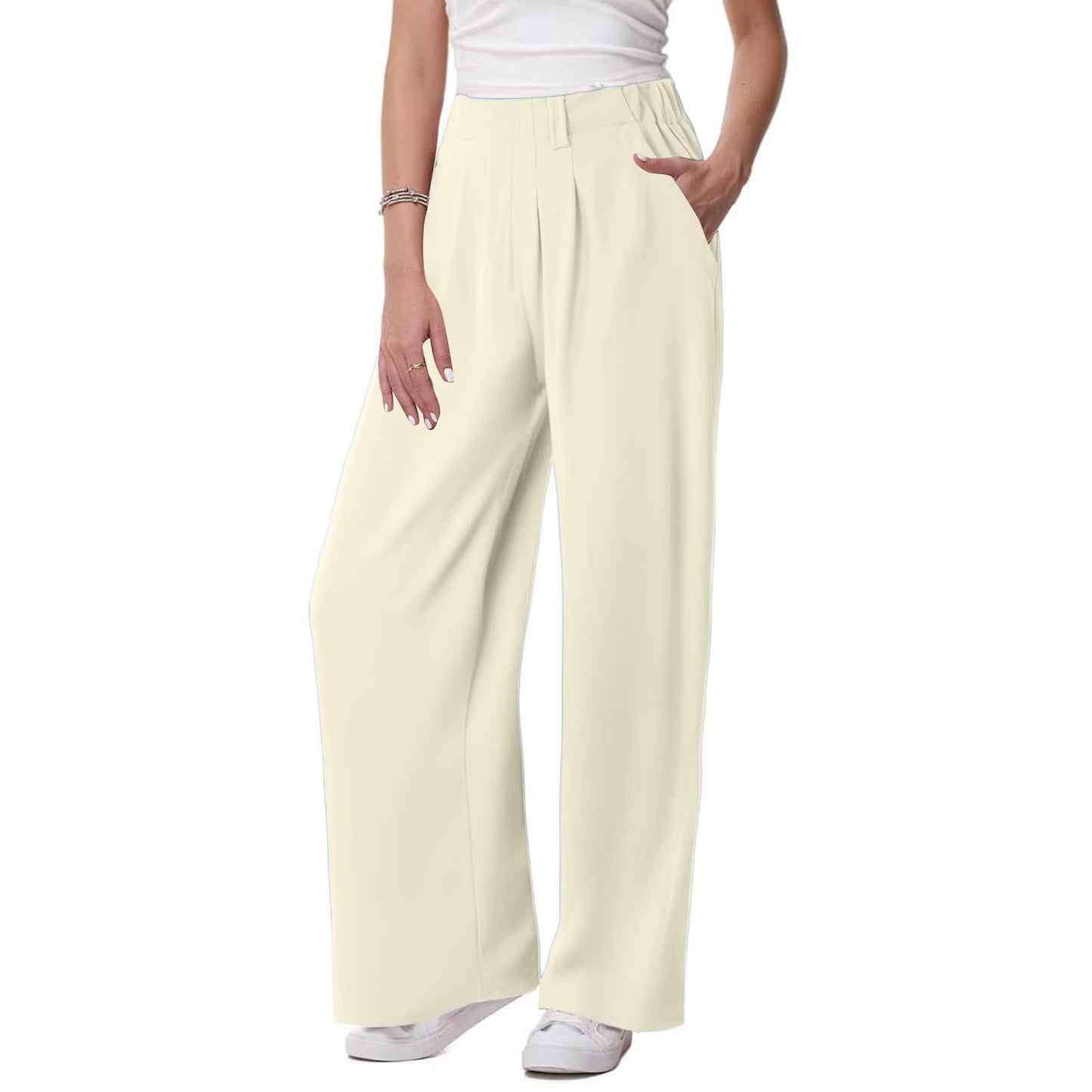Womens Solid Color Straight Tube Loose Stretch Yoga Pants with Pockets Streetwear Waffle Palazzo Pants Women Joggers Baggy Pants