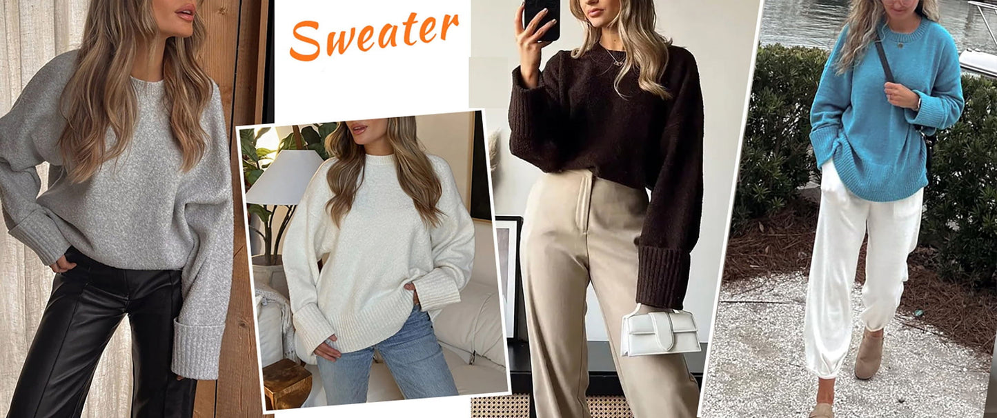 Sweaters for Women Oversized Crewneck Long Sleeve Chunky Knit Pullover Sweaters Tops Trendy Fall Outfits