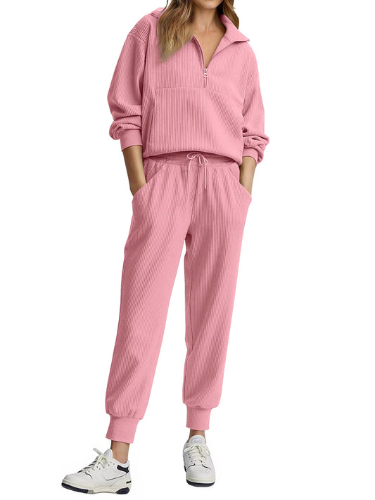 Womens 2 Piece Outfits Long Sleeve Half Zip Sweatsuits with Pockets Pullover Lounge Set