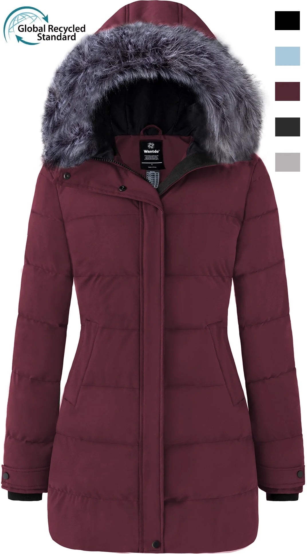 Women'S Puffy Jacket Warm Winter Coats Waterproof Parka Coat Wine Red S
