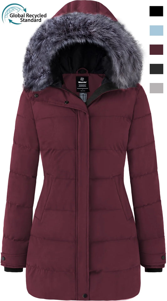 Women'S Puffy Jacket Warm Winter Coats Waterproof Parka Coat Wine Red S