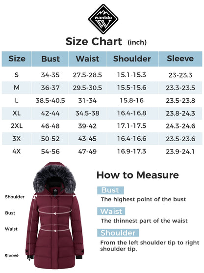 Women'S Puffy Jacket Warm Winter Coats Waterproof Parka Coat Wine Red S