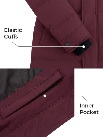 Women'S Puffy Jacket Warm Winter Coats Waterproof Parka Coat Wine Red S