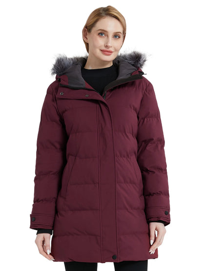 Women'S Puffy Jacket Warm Winter Coats Waterproof Parka Coat Wine Red S