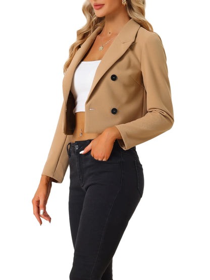 Cropped Blazer Jacket for Women'S Notched Lapel Collar Casual Office Blazers XS Khaki
