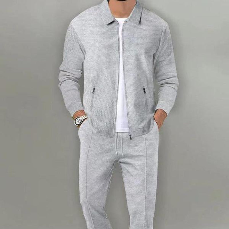 KZZ Sporty Two-Piece Set Men'S Plain Zip up Jacket & Drawstring Waist Pants Tracksuit Set, Men'S Sportswear for Gym Workout Running, Casual Gym Wear, Tracksuit Outfit, Athletic Tracksuit, Casual Activewear, Gym Clothes Set，Fallfreshness