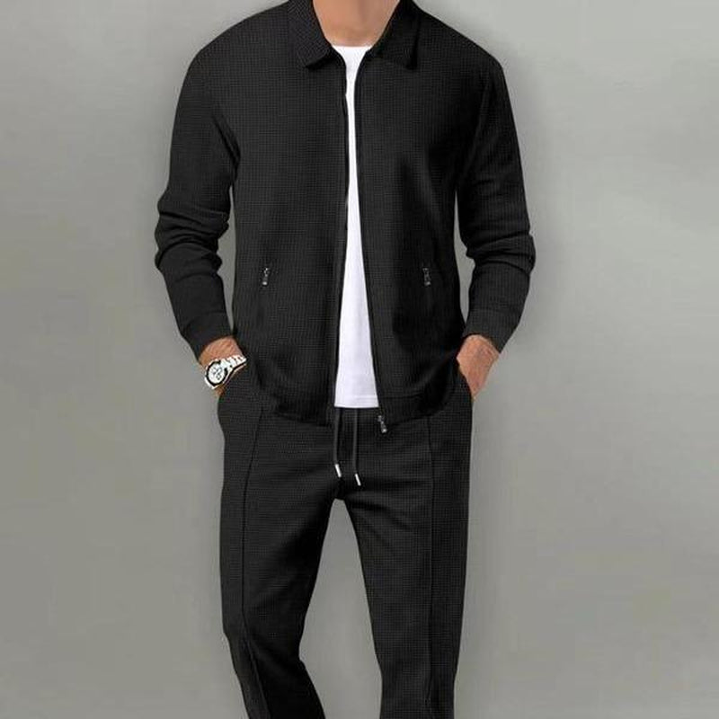 KZZ Sporty Two-Piece Set Men'S Plain Zip up Jacket & Drawstring Waist Pants Tracksuit Set, Men'S Sportswear for Gym Workout Running, Casual Gym Wear, Tracksuit Outfit, Athletic Tracksuit, Casual Activewear, Gym Clothes Set，Fallfreshness