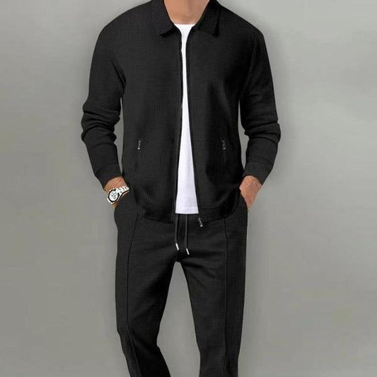 KZZ Sporty Two-Piece Set Men'S Plain Zip up Jacket & Drawstring Waist Pants Tracksuit Set, Men'S Sportswear for Gym Workout Running, Casual Gym Wear, Tracksuit Outfit, Athletic Tracksuit, Casual Activewear, Gym Clothes Set，Fallfreshness