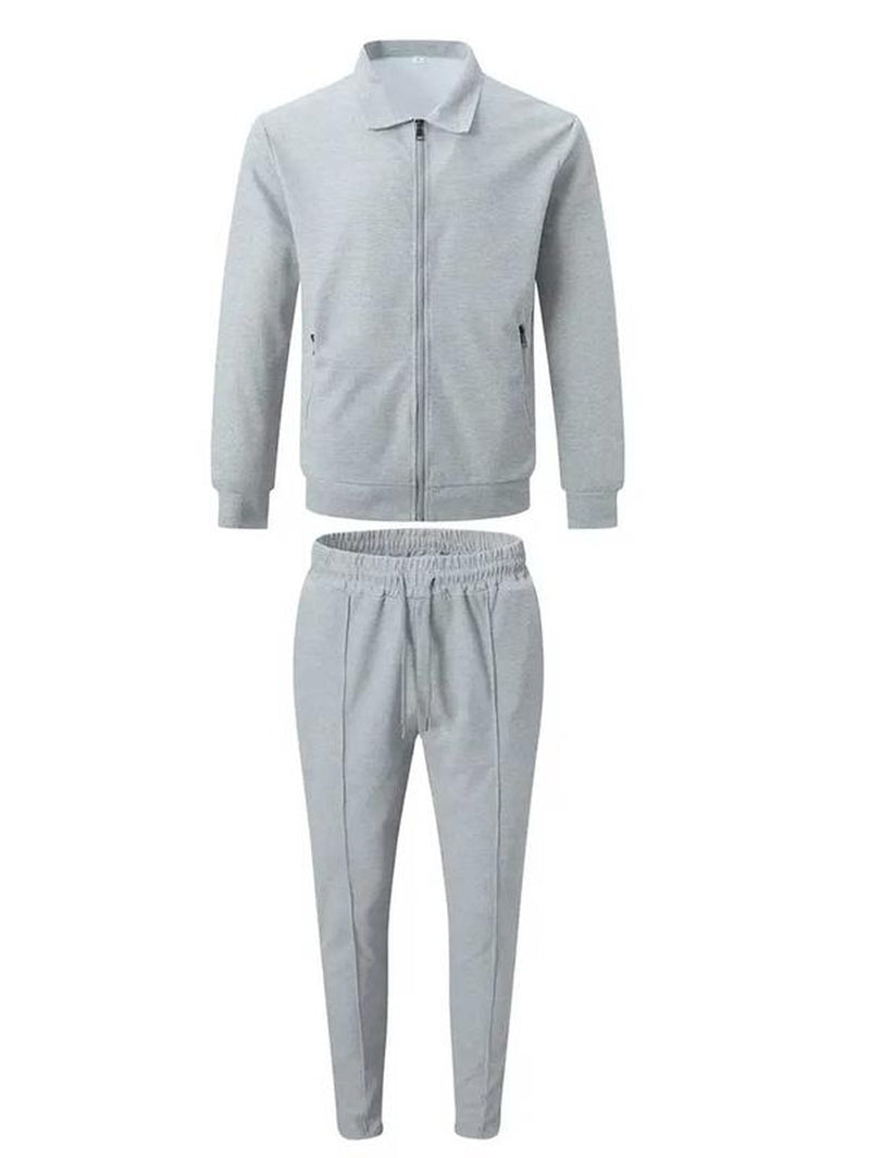 KZZ Sporty Two-Piece Set Men'S Plain Zip up Jacket & Drawstring Waist Pants Tracksuit Set, Men'S Sportswear for Gym Workout Running, Casual Gym Wear, Tracksuit Outfit, Athletic Tracksuit, Casual Activewear, Gym Clothes Set，Fallfreshness