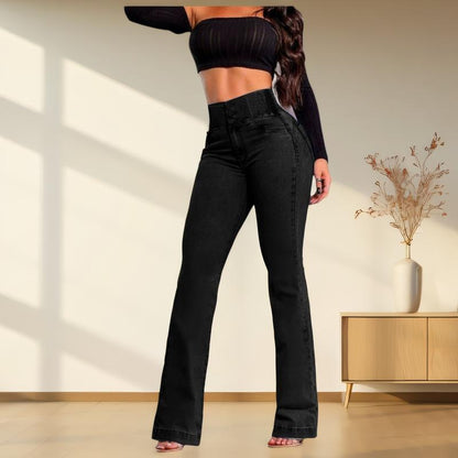 2025 Elastic Waist High Waist Stretch Tights Slightly Flared Hip Lift Denim Trousers Flared Jeans Wide Leg Jeans Tiktokshopbacktoschool