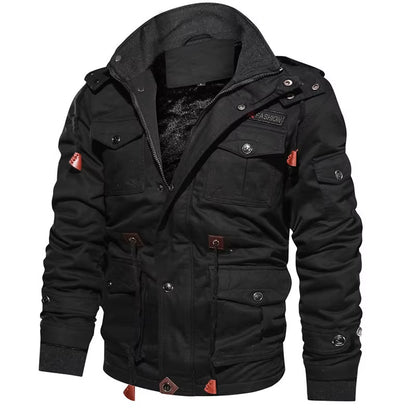 Men'S Hooded Winter Jackets Plush Thickened Coat Autumn Large Tactical Cotton Medium and Long Work Clothes Bomber Tactical Coats