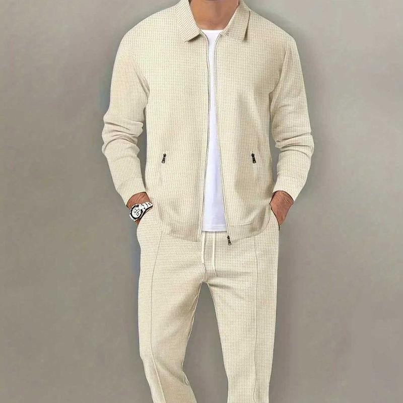 KZZ Sporty Two-Piece Set Men'S Plain Zip up Jacket & Drawstring Waist Pants Tracksuit Set, Men'S Sportswear for Gym Workout Running, Casual Gym Wear, Tracksuit Outfit, Athletic Tracksuit, Casual Activewear, Gym Clothes Set，Fallfreshness