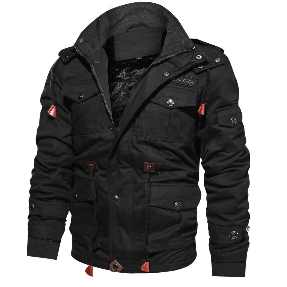 Men'S Hooded Winter Jackets Plush Thickened Coat Autumn Large Tactical Cotton Medium and Long Work Clothes Bomber Tactical Coats
