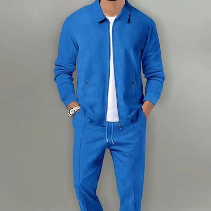 KZZ Sporty Two-Piece Set Men'S Plain Zip up Jacket & Drawstring Waist Pants Tracksuit Set, Men'S Sportswear for Gym Workout Running, Casual Gym Wear, Tracksuit Outfit, Athletic Tracksuit, Casual Activewear, Gym Clothes Set，Fallfreshness